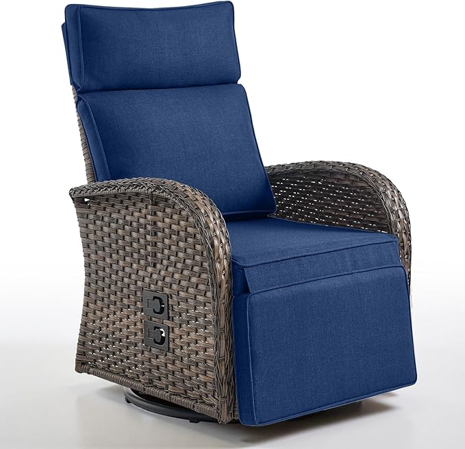 Belord Dual-Adjust Outdoor Swivel Recliner Chair – Wicker Reclining Patio Chair with Adjustable Backrest and Footrest, All-Weather Wicker Chaise Lounge Chair Outdoor for Pool Deck (2.0)