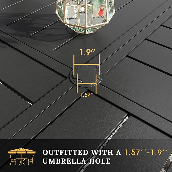 VICLLAX Round Patio Table with Adjustable Umbrella Hole for 8, All Weather Metal Outdoor Dining Table for Lawn Garden, 59.8" Outdoor Coffee Table, Black Tabletop