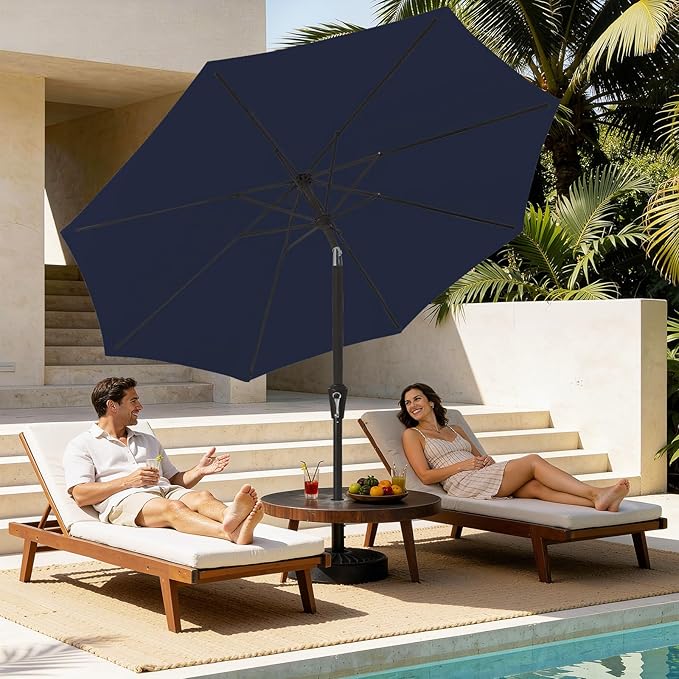 MEWAY 9ft Patio Umbrella Outdoor Table Umbrellas with Push Button Tilt and Crank, Market Umbrella 8 Sturdy Ribs for Deck, Garden, Pool and Backyard, Navy