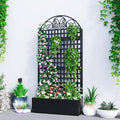 Metal Raised Garden Bed with Trellis, 79"x40"x11.8" Planter Box with Privacy Screen for Patio Deck, Freestanding Divider Fence with Drainage Holes for Climbing Plants Vines & Vegetable