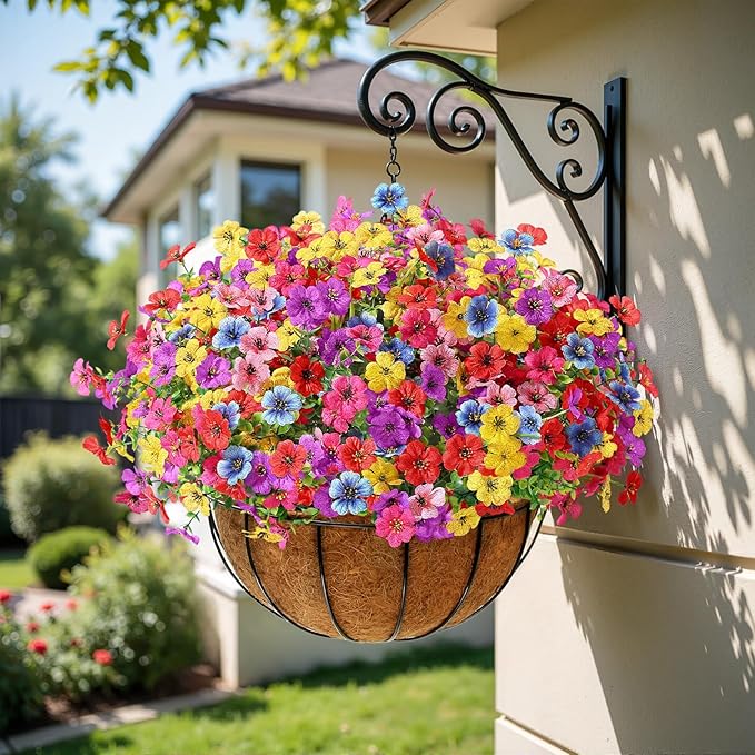 Alupssuc 32 Bundles Artificial Flowers for Outdoors Decoration, UV Resistant Silk Faux Floral Spring Fake Plastic Plants Greenery for Outside Indoor Home Garden Porch Window Box Decor, Mix 6 Colors