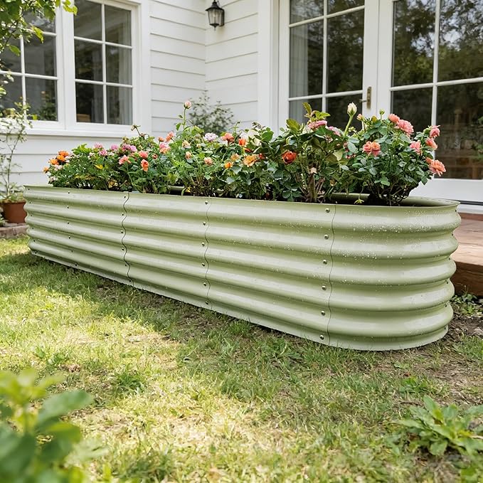 Gardmax Galvanized Raised Garden Bed, Lightweight Planter Boxes Outdoor with Easy Assembly, Large Garden Bed for Vegetables, Fruits, Flower Milk White 8FT