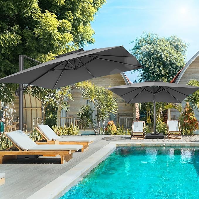 HOTEEL10x10ft Patio Umbrella Cantilever Umbrellas - Upgrade and Intensify - 360 Rotation and 5 Angles Adjustment - Aluminum Offset Pool Umbrella Outdoor Umbrellas for Patio Garden Pool