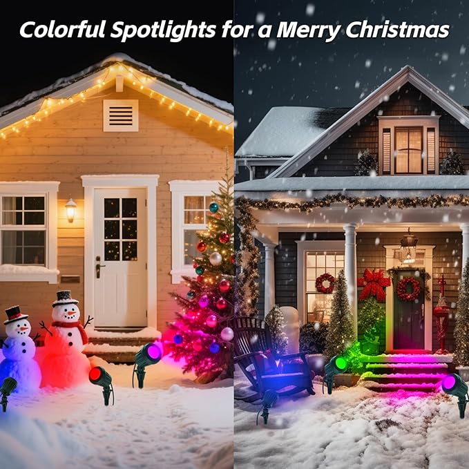 Spotlight Outdoor – 120V Plug-In, 6500K Cool White LED Landscape Lighting with RGB Purple 4 Color Lenses for Yard, Garden, Lawn & Tree Decor on Holidays&Everyday, IP67 Waterproof (4 Pack,Green)