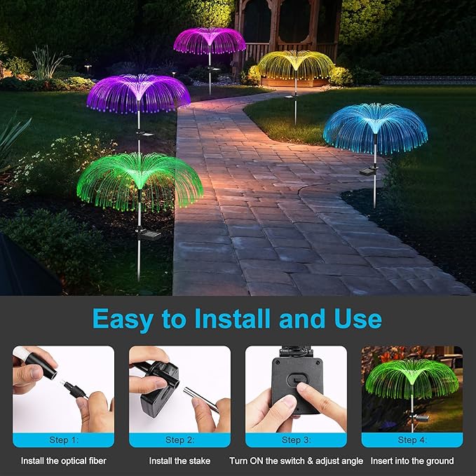 Vosaro Solar Flower Lights Outdoor Garden Decorations Waterproof, Solar Yard Lights Decorative, 7 Color Changing Stake Light for Pathway Patio Lawn Party Wedding Decor, 3 PCS