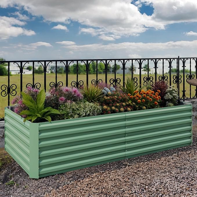 GarveeLife 6x3x2 ft Galvanized Raised Garden Bed, 24" Tall Metal Planter Box for Flowers Vegetables, Rust-Resistant Raised Garden Beds for Gardening, Easy Assembly Outdoor Garden Box & Planters, Green