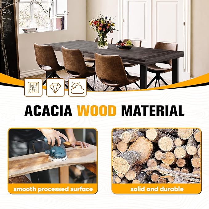 Flamaker Dining Table for 6 FSC Acacia Wood Indoor Outdoor Home Kitchen Table with Iron Legs Large Rectangular Patio Table for Deck, Sunroom (Espresso)