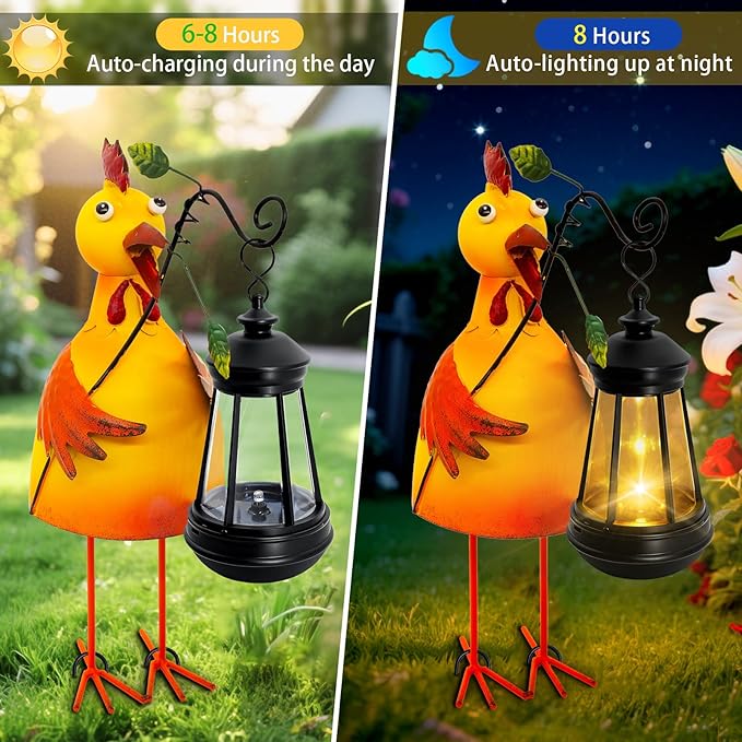 Garden Decor Chicken Solar Statues,Unique Garden Statues Chicken with Solar Lantern Waterproof,Birthday Gifts for Women Mom Grandma,Front Patio Balcony Yard Art Lawn Ornaments Porch Outdoor Decoration