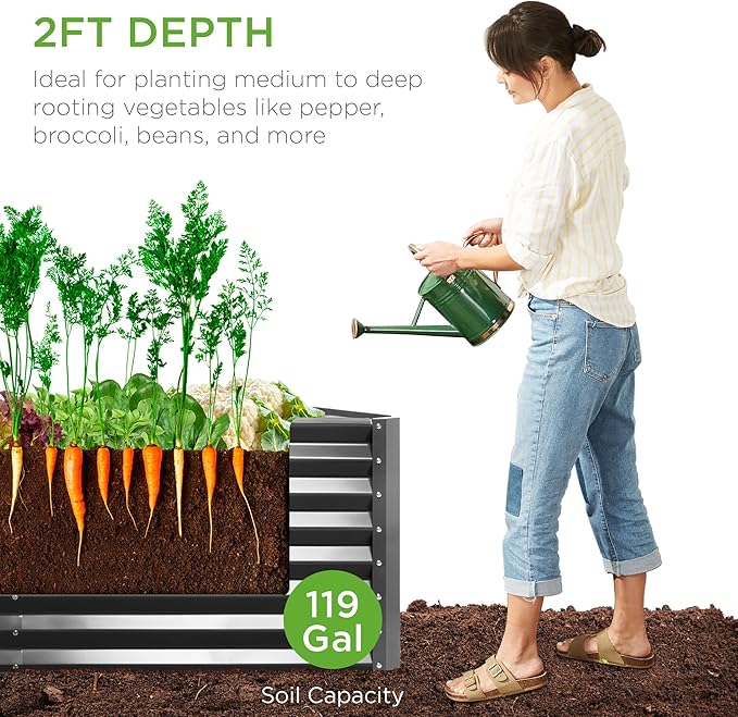 Best Choice Products 4x2x2ft Outdoor Metal Raised Garden Bed, Deep Root Box Planter for Vegetables, Flowers, Herbs, 119 Gallon Capacity, 100% Non Toxic Materials - Gray