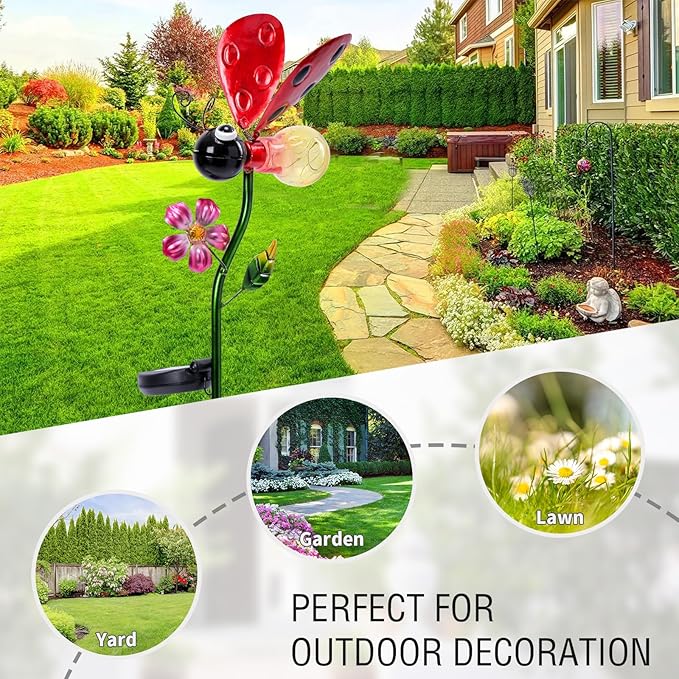 Decorative Solar Lights Outdoor Solar Ladybug Stake Lights Metal Decorative Garden Lights Outdoor Waterproof Stakes for Pathway Yard Lawn Decoration Mothers Day Mom Gifts