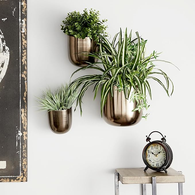 Deco 79 Metal Indoor Outdoor Wall Planter Indoor Outdoor Floating Hanging Planter, Set of 3 Plant Hanger 9", 7", 6"H, Black