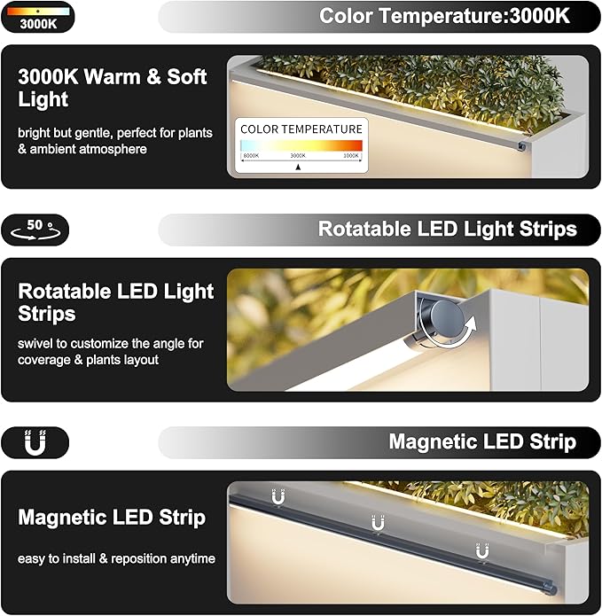 GSK 30" L White LED Metal Planter with Light Outdoor Illuminate Magnetic 3000K Lighting Strips Rectangular Flower Box Rectangle Trough Drainage Holes Indoor Patio Balcony Garden