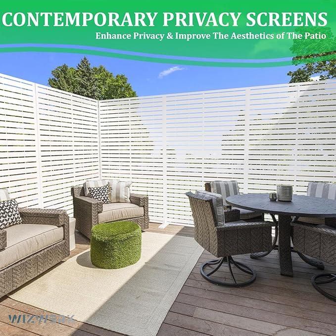 6FT Metal Privacy Screen Outdoor Privacy Panel and Garden Divider, Weather-Resistant Freestanding Panel with Stand, Durable Steel for Patio, Garden, Balcony & Backyard