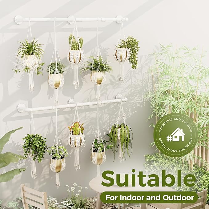 Bamworld Window Plant Hanger Indoor 63in 2PCS Hanging Planters for Indoor Plants Hanging Plants Holder Hanging Rod Window Plant Shelves Wall Planters Pot/Chain/Plant Not Included (White)