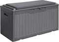 Devoko 100 Gallon Waterproof Large Resin Deck Box Outdoor Storage Box Indoor Lockable Storage Container with Cushion for Patio Furniture Garden Pool Cushions (Grey)