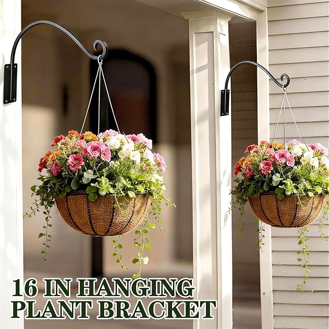 16 Inch Plant Hangers Outdoor 2 Pack,Plant Hanging Hook Bracket for Bird Feeder Hanger,Hanging Plant Hooks for Outside Baskets Lanterns Wind Chimes Outdoor Indoor