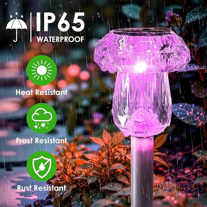 Mancra 8 Pack Mushroom Solar Pathway Lights, Color Changing LED Solar Outdoor Lights Waterproof, Dusk to Dawn Auto On/Off Garden Decor for Yard Landscape Walkway