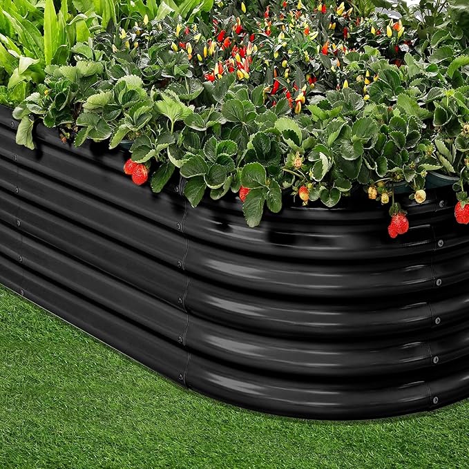 Land Guard 18“ Tall 4×2ft Galvanized Raised Garden Bed Kit, Galvanized Planter Garden Boxes Outdoor, Oval Large Metal Raised Garden Bed for Vegetables……… (Dark Grey, 4×2×1.5ft)