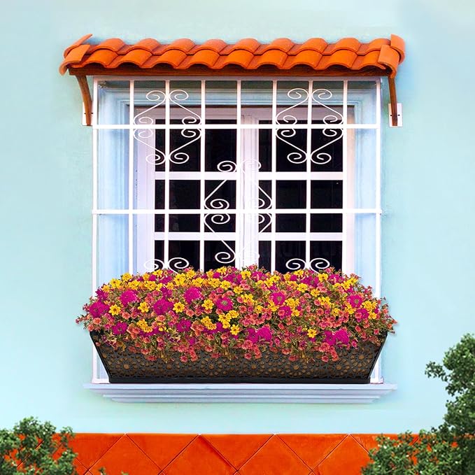 Halatool 4Pack 30 Inch Window Box with Coco Liner Sturdy Metal Railing Planter with Coconut Coir Basket Liners for Window Deck Fence Porch and Patio Outdoor Indoor Lawn