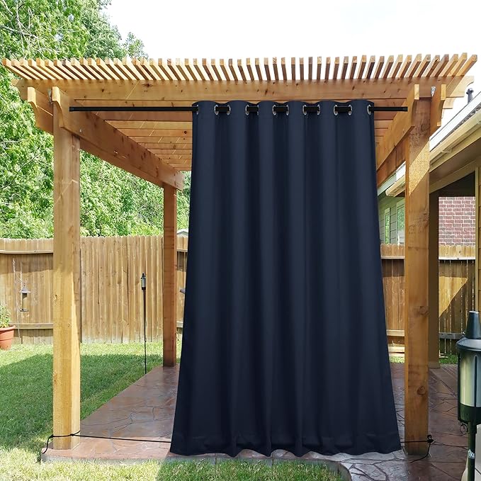 NICETOWN 2 Panels Outdoor Curtains for Patio Waterproof & Windproof, Thermal Insulated Top & Bottom Grommet & Back Tab Light Block Outdoor Drapes with Bouns Rope for Fixed, Navy Blue, W84 by L95