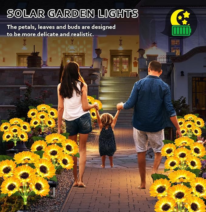 6 Pack with 36 Sunflower Lights,Solar Lights Outdoor Garden Decor,Solar Flowers Lights Waterproof,Sunflowers Birthday Gifts for Mom Women Grandma,Decorative Stakes Lights for Landscape Yard Patio Lawn