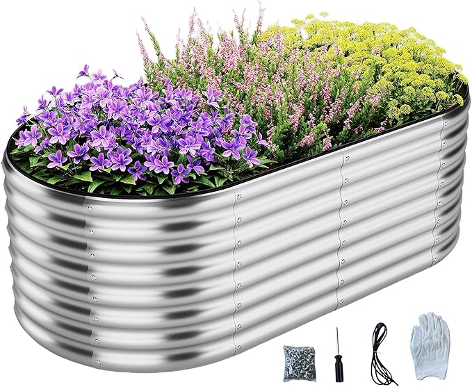 Galvanized Metal Planter Round Raised Garden Bed Kit for Gardening Outdoor Galvanized Planter Outdoor 1PC Metal 6X3X1FT