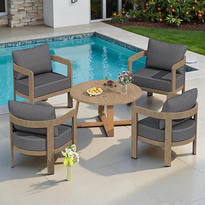 Outdoor Patio Furniture Set, 5 Pieces Modern Metal Patio Conversation Set with 6" Thick Cushions, Outdoor Lounge Sofa 350lbs for Backyard Porch Balcony, Grey