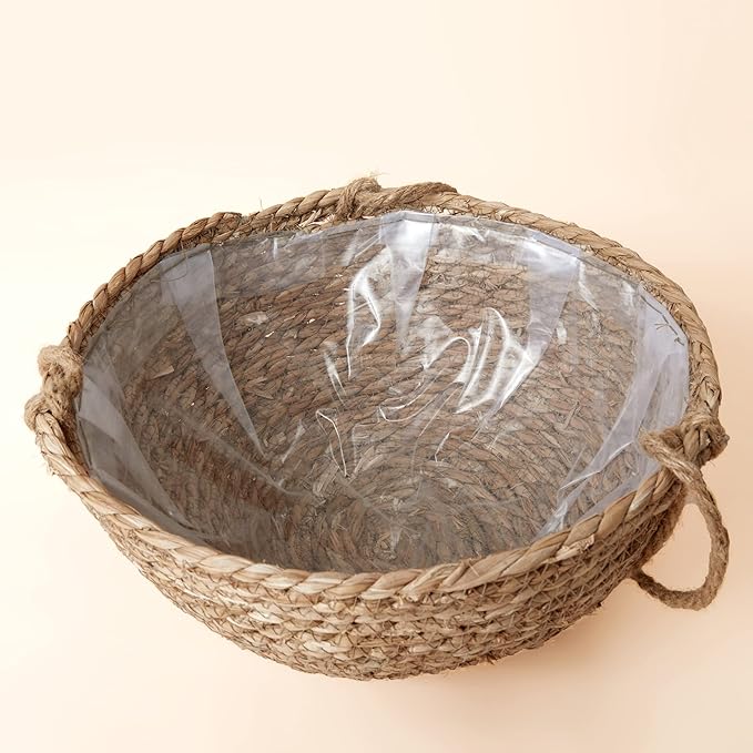 Natural Seagrass Hanging Planter Basket Set, Indoor Plant Pots, Boho Decor Plant Pot Cover, 12.4 (D) 6.3 (H) Inch, Pack 2