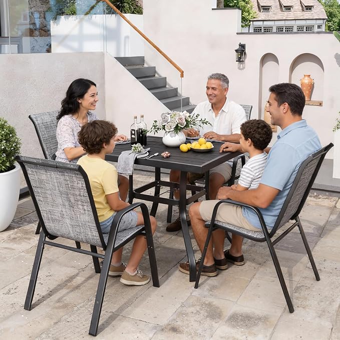 Patio Chairs Set of 8, Stackable Outdoor Dining Chairs for All Weather Textilene Fabric & Metal Frame, Outdoor Chairs Set for Backyard Deck Garden (Grey, Set of 8)