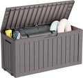 Outdoor Storage Box, Resin Deck Boxes Indoor and outdoor, Waterproof Storage Box Lockable Lid (Grey, 85 Gallon)