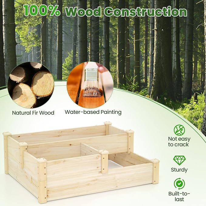 Giantex Raised Garden Bed, Wood Planter Box for Vegetables Flowers Fruit Herb, Easy Assembly, Garden Box Container for Backyard, Patio, Balcony (43" Lx35 Wx14.5 H)