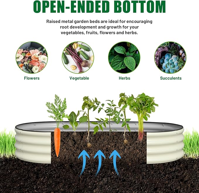 SnugNiture 2 Pcs 6x3x1ft Raised Garden Bed Kit, Outdoor Oval Metal Garden Planter, Ground Planter Box for Gardening Vegetables Flowers, White
