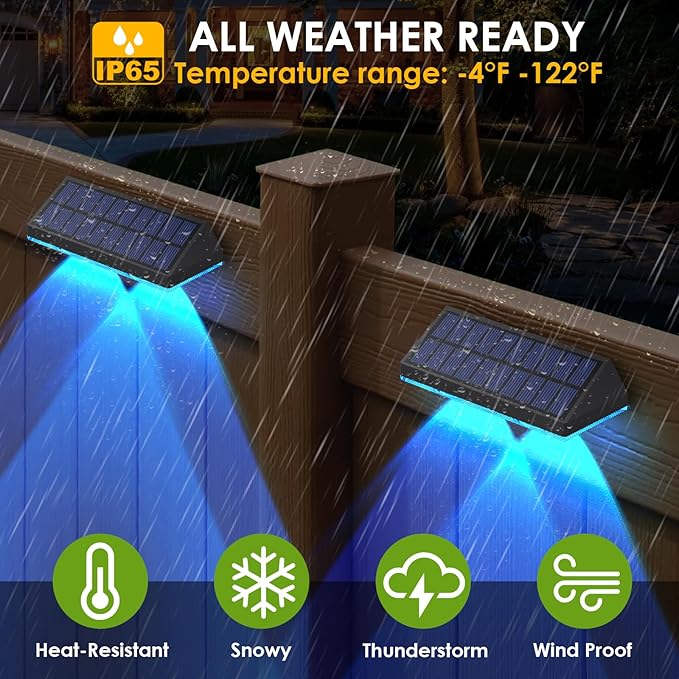 Solar Fence Lights Outdoor, 2PK RGB Solar Lights for Outside Backyard, Patio, Deck Fence, Stair Handrail, Pool and Wall