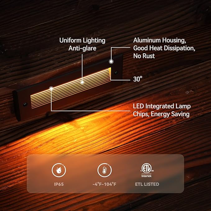 LEONLITE 5W/4W/3W Dimmable 5CCT Low Voltage LED Step Lights Outdoor, 9 Inch Exterior Step Lighting, 12-24V AC/DC Landscape Stair Riser Light, UL Listed, IP65, Oil Rubbed Bronze, Aluminum, Pack of 6