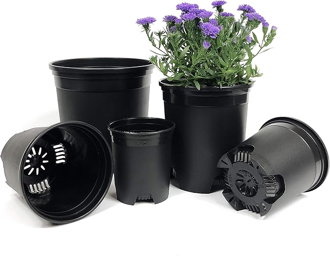 10 Pack Plastic Black Plant Pots Nursery Gardening Planters 4 in to 7.5 Inch Small Medium Plants 0.25 0.35 0.5 1 1.5 Gallon for Indoor and Outdoor Plants