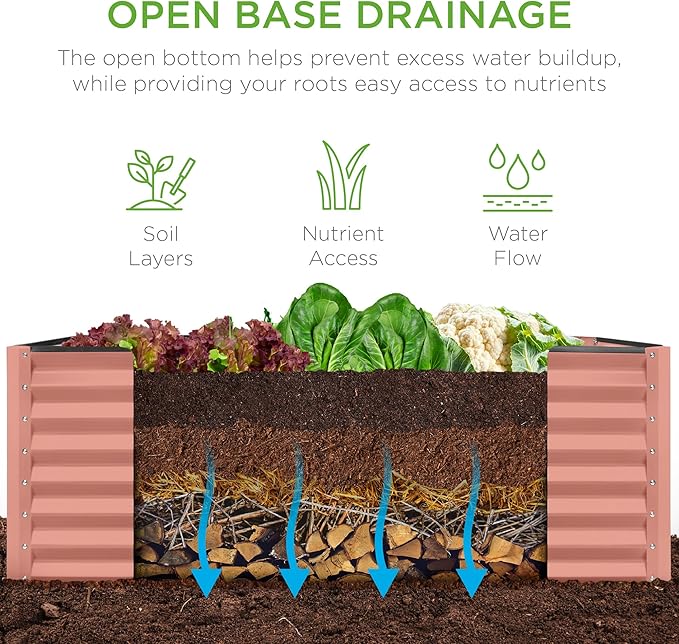 Best Choice Products 4x2x2ft Outdoor Metal Raised Garden Bed, Deep Root Box Planter for Vegetables, Flowers, Herbs, 119 Gallon Capacity, 100% Non Toxic Materials - Terracotta