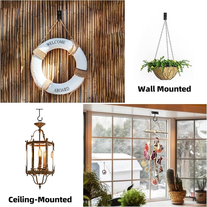 Plant Hooks 2Pack Hanging Plant Bracket 6inch Metal Plant Hanger Decorative Plant Hook for Bird Feeders, Planters, Lanterns, Wind Chimes, Home Decor Indoor Outdoor (Black)