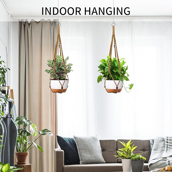 Macrame Plant Hanger - Fits 6 to 15 inches Pots for Indoor Outdoor, 43 Inch, Set of 2, Brown (POTS NOT Included)