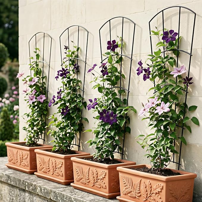 4 Pack 56'' Indoor Plant Trellis for Potted Plants Climbing Outdoor Metal Garden Trellis Houseplants Flowers Vine Ivy,Fan Shape, Black