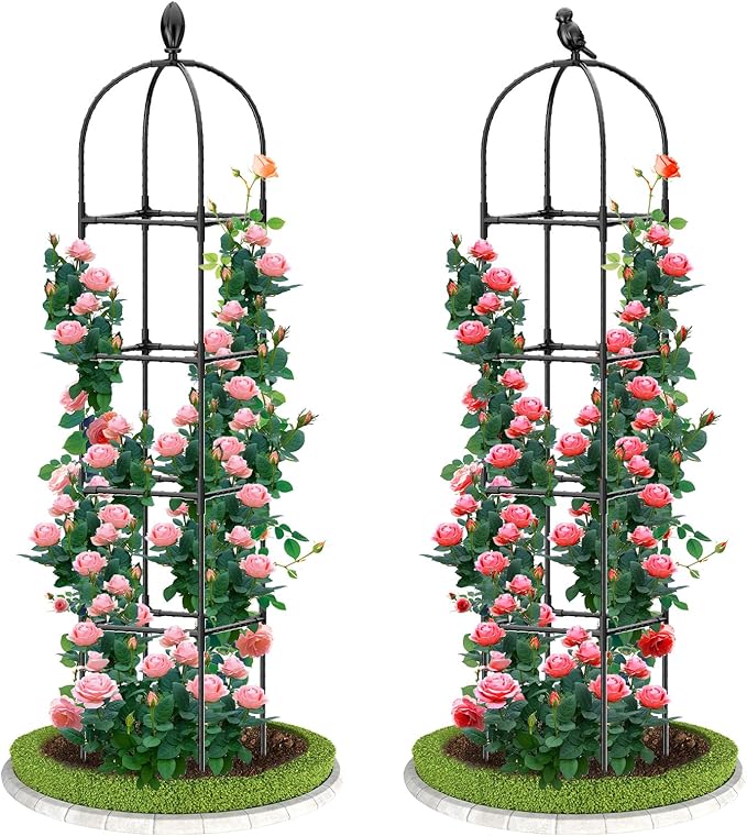 2 Pack Garden Obelisk Trellis, 70" Tall Plant Support for Climbing Vine, Metal Covered Plastic Coating Rustproof Heavy Duty Rose Trellis Indoor Outdoor(Black, 70 * 11.8 * 11.8IN（H*W*L）)