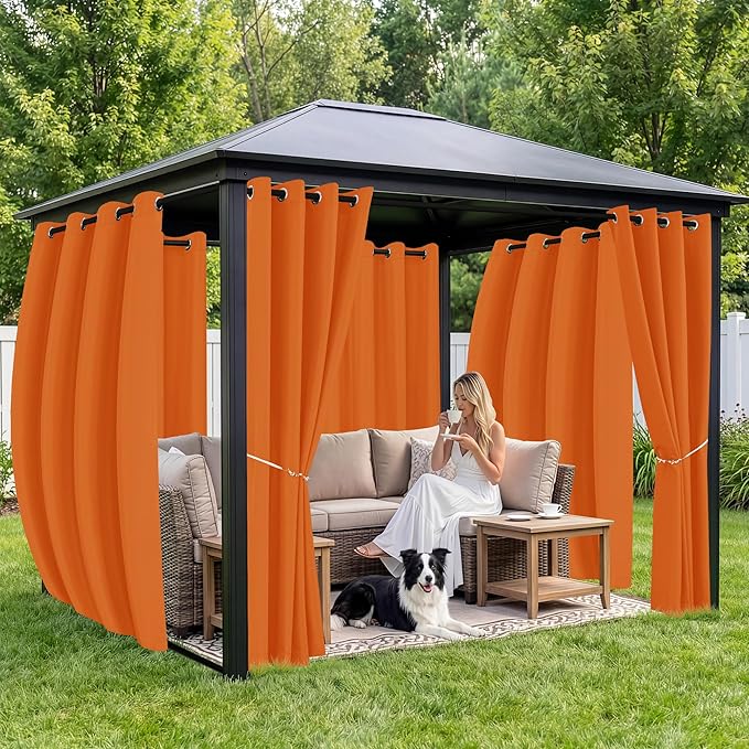 Outdoor Curtains for Patio Waterproof 6 Panels - Windproof, Privacy, Weatherproof Outside Drapes for Gazebo Pergola Porch, Grommet Top and Tab Bottom, 54x108 Inch, Mecca Orange