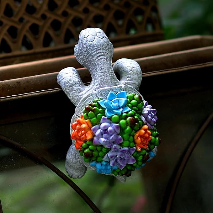 Mini Turtle Statue Miniature Tortoise Figurine Plant Pot Hanger, Realistic Resin Climbing Turtle Ornament Garden Decor for Bonsai Succulents Aquariums, Creative Gift for Plant Parents