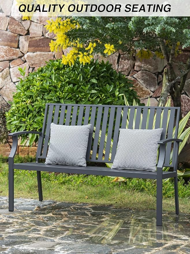 52" Outdoor Bench Garden Bench, Weatherproof Anti-Rust Heavy-Duty Outside Benches Clearance, Aluminum Metal Bench for Front Porch, Patio, Park (Dark Grey,1 PCS)