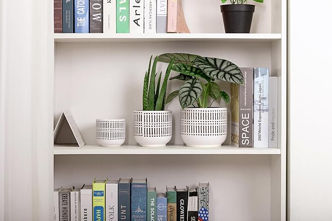 Docrin 3-Pack Ceramic Planters Set - 6.5"+5.3"+4" Dual-Tone Flower Pots with Drainage Holes, Modern Indoor Outdoor Planters for Succulents/Herbs/Large Plants, Home Office (Brownish Black & White)