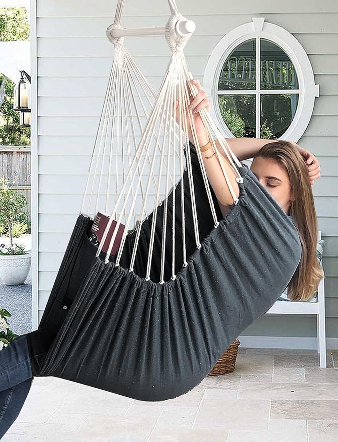 Chihee Hammock Chair Swing - Strong Metal, Collapsible, Portable, Max 500 lbs, Comfy Seat, Patio & Lawn, Cotton Blended, Indoor/Outdoor