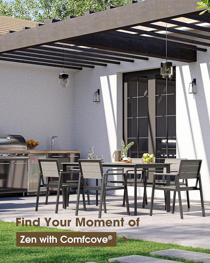 Outdoor Patio Dining Set for 4，Aluminum & HDPS Patio Table and Chairs Set with Umbrella Hole, Modren 5 Peice Patio Furniture Set, All-Weather Dining Table and 4 Chairs (Classic Gray)