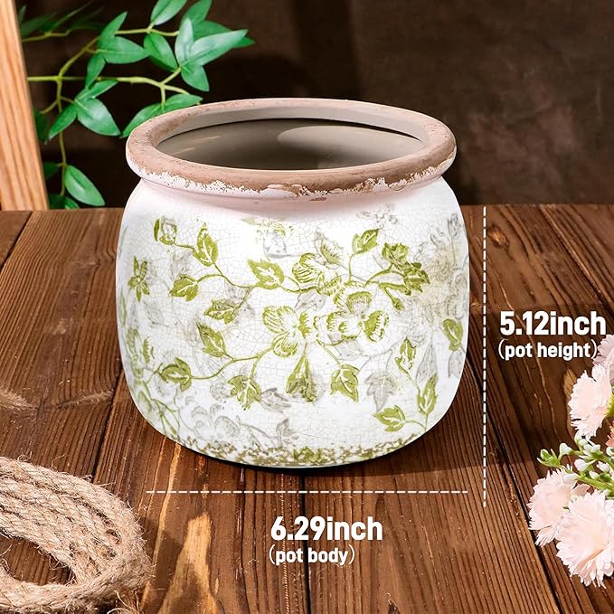 Flower Pot,Vintage Ceramic Pot for Planter with Drainage Holes, 6.29 inch Ice Crack Glazed Indoor Planters Pot for Indoor,Tucan Home Decor,Gardening Gifts (Mid-Century)