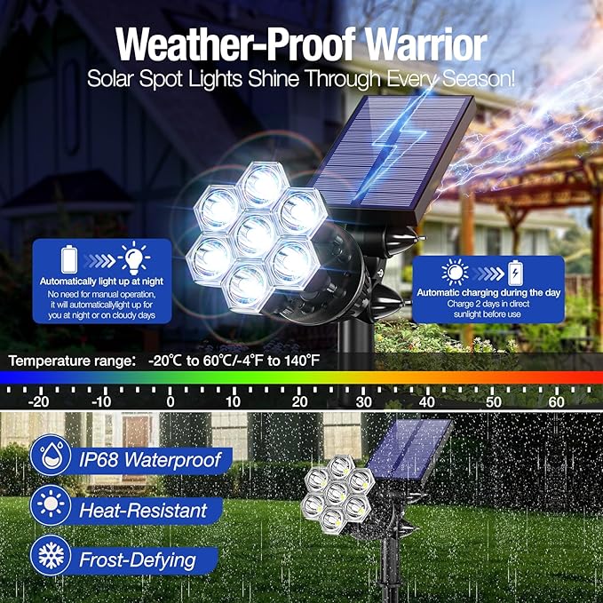 Solar Spot Lights Outdoor 1000LM, IP68 Waterproof Solar Lights Outdoor with 7x360° Adjustable Metal Hose, 4 Lighting Modes Spotlights for Garden Pathway Yard Landscape, 4 Pack (Cool White)