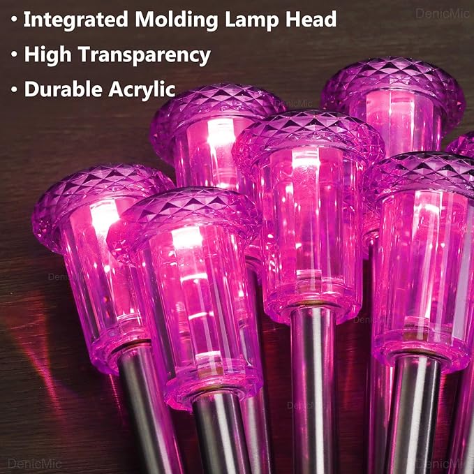 DenicMic Solar Lights Outdoor 10 Pack Waterproof Pink LED Stainless Steel Stake Outside Lights for Yard Pathway Garden Driveway Walkway Landscape Path Lighting Mothers Day Gifts for Mom