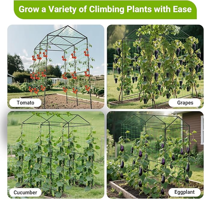 Metal Garden Arch Trellis for Climbing Plants Outdoor, 7.1FT Extra Tall Cucumber Trellis for Raised Bed, Plant Trellis for Vegetable Fruit Flower Vine（Black）